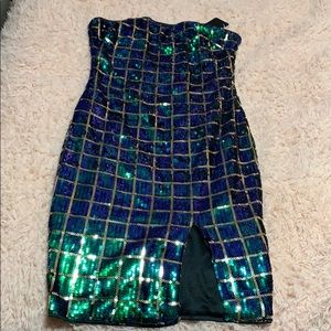 Green/Blue sequin glam tube mini dress